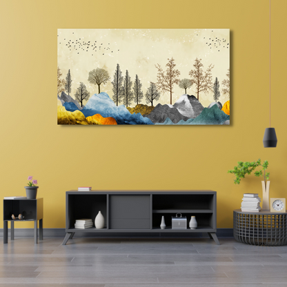 Brown Tree With Golden Flower Canvas Print Wall Painting