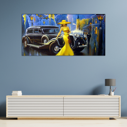 Abstract Car & Girl Canvas Print Wall Painting