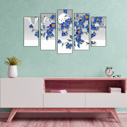 Flower Art with Bird MDF Panel Painting