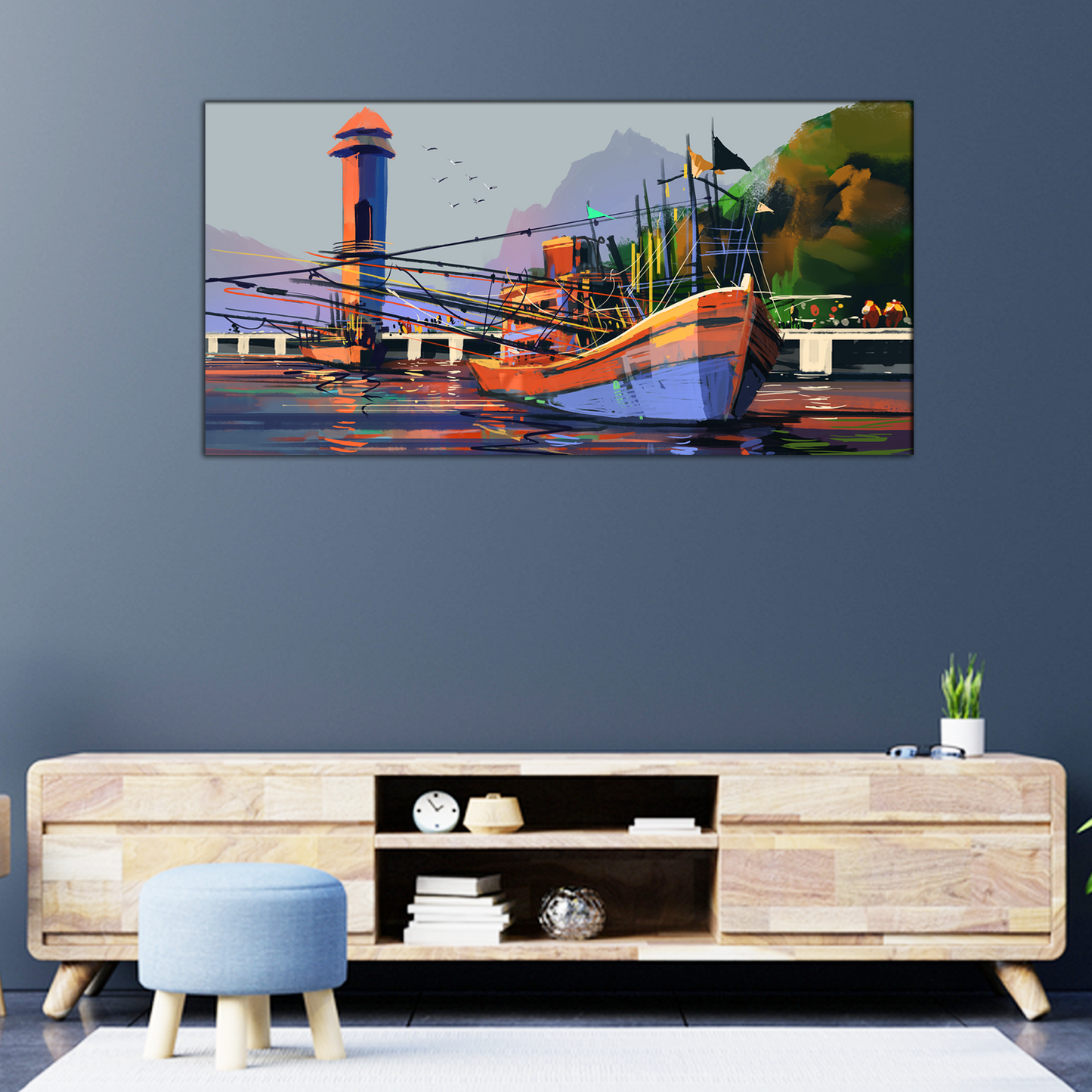 Abstract Fishing Boat Canvas Print Wall Painting