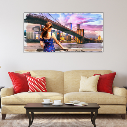 Girl Standing Looking Bridge Canvas Print Wall Painting