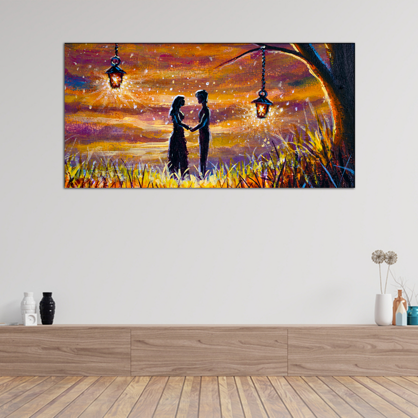 Romantic Couple on Beautiful Night Canvas Print Wall Painting