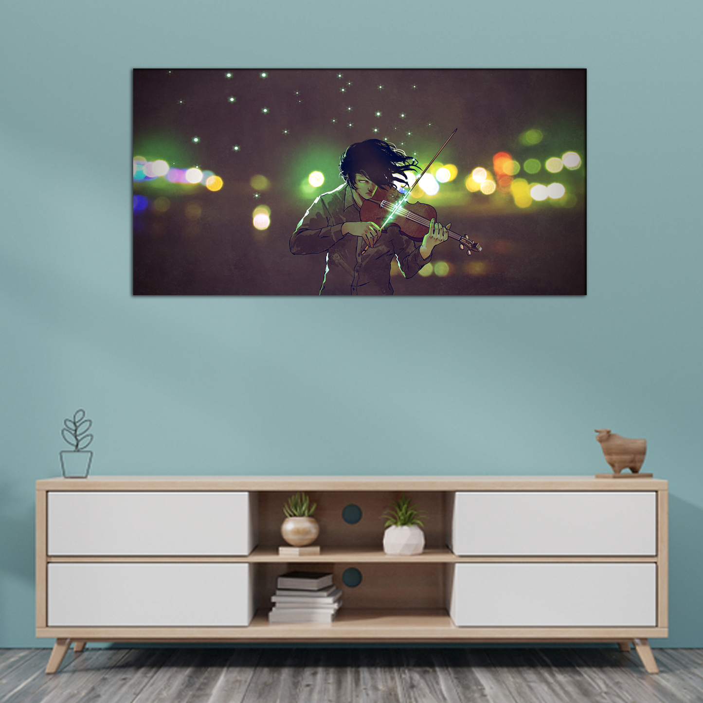 Man Playing Magic Violin  Canvas Print Wall Painting