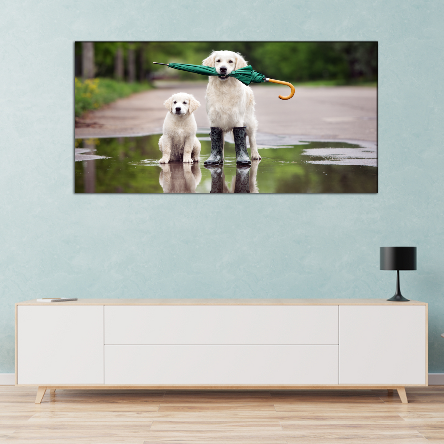 Dog With Umbrella Canvas Print Wall Painting