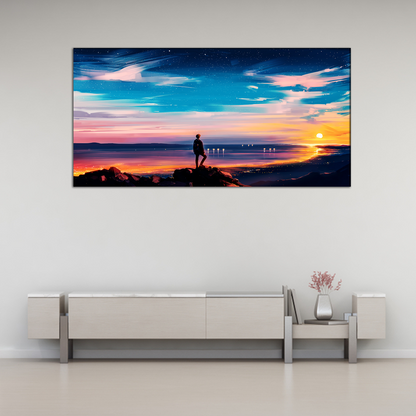 Man Watching Evening Sun Canvas Print Wall Painting