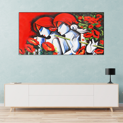 Lord Radha Krishna With Flute Religious Canvas Print Wall Painting