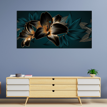 Golden lilies Flowers Canvas Print Wall Painting