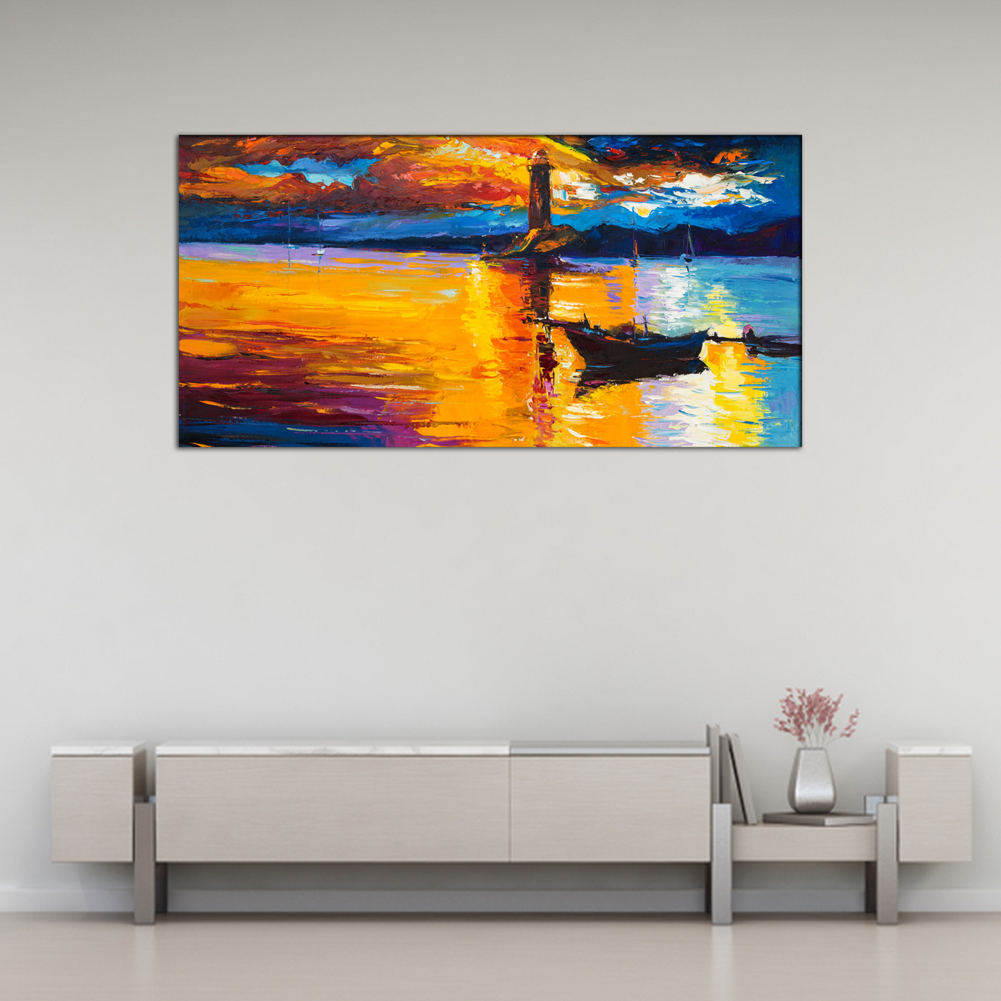 Boats With Sunset Canvas Print Wall Painting