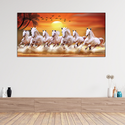 Beautiful White Seven Horses Running Canvas Wall Painting