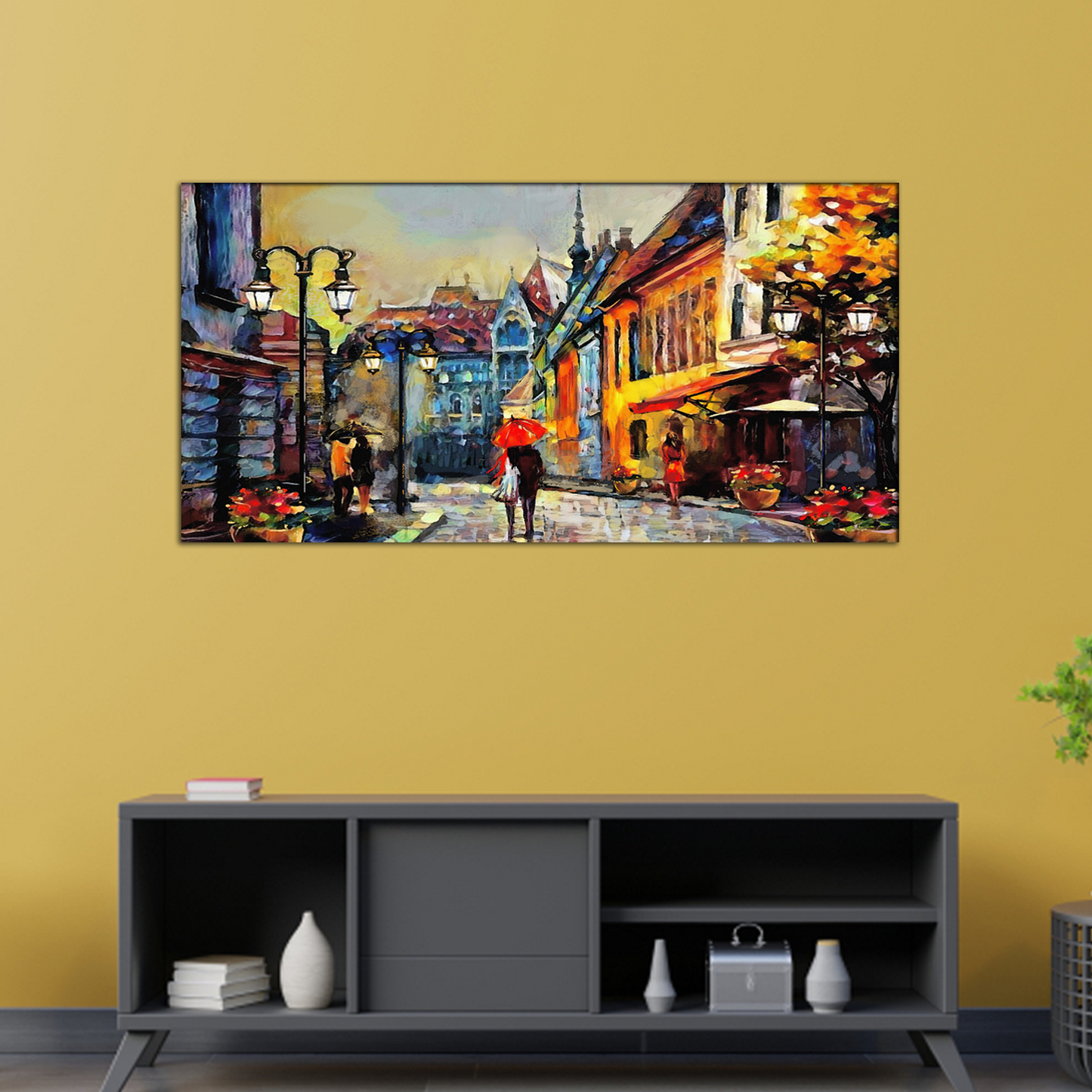Romantic Love Couple in City Canvas Print Wall Painting