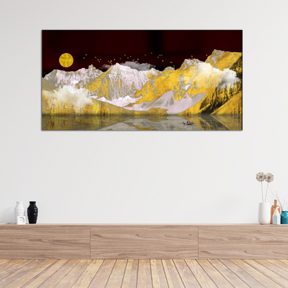 Panoramic Mountain With Gold Canvas Print Wall Painting