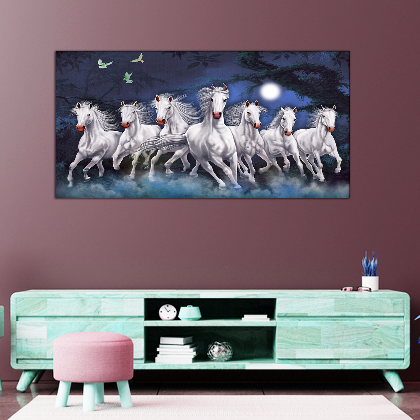 Horses Running at Night Canvas Print Wall Painting