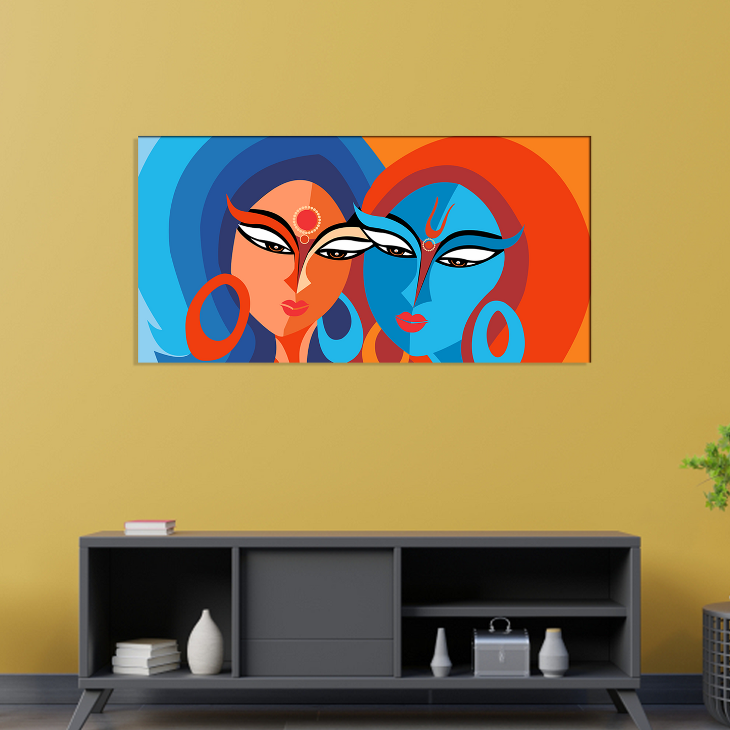 Radha Krishna Madhubani Art Canvas Print Wall Painting