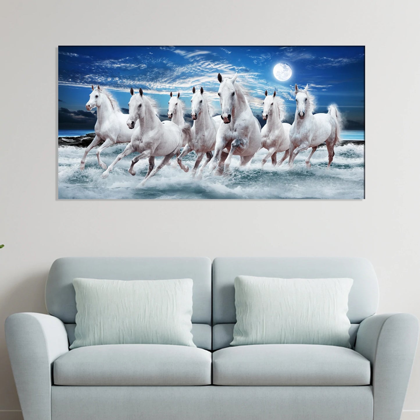 White Seven Horses Painting Canvas Wall Painting