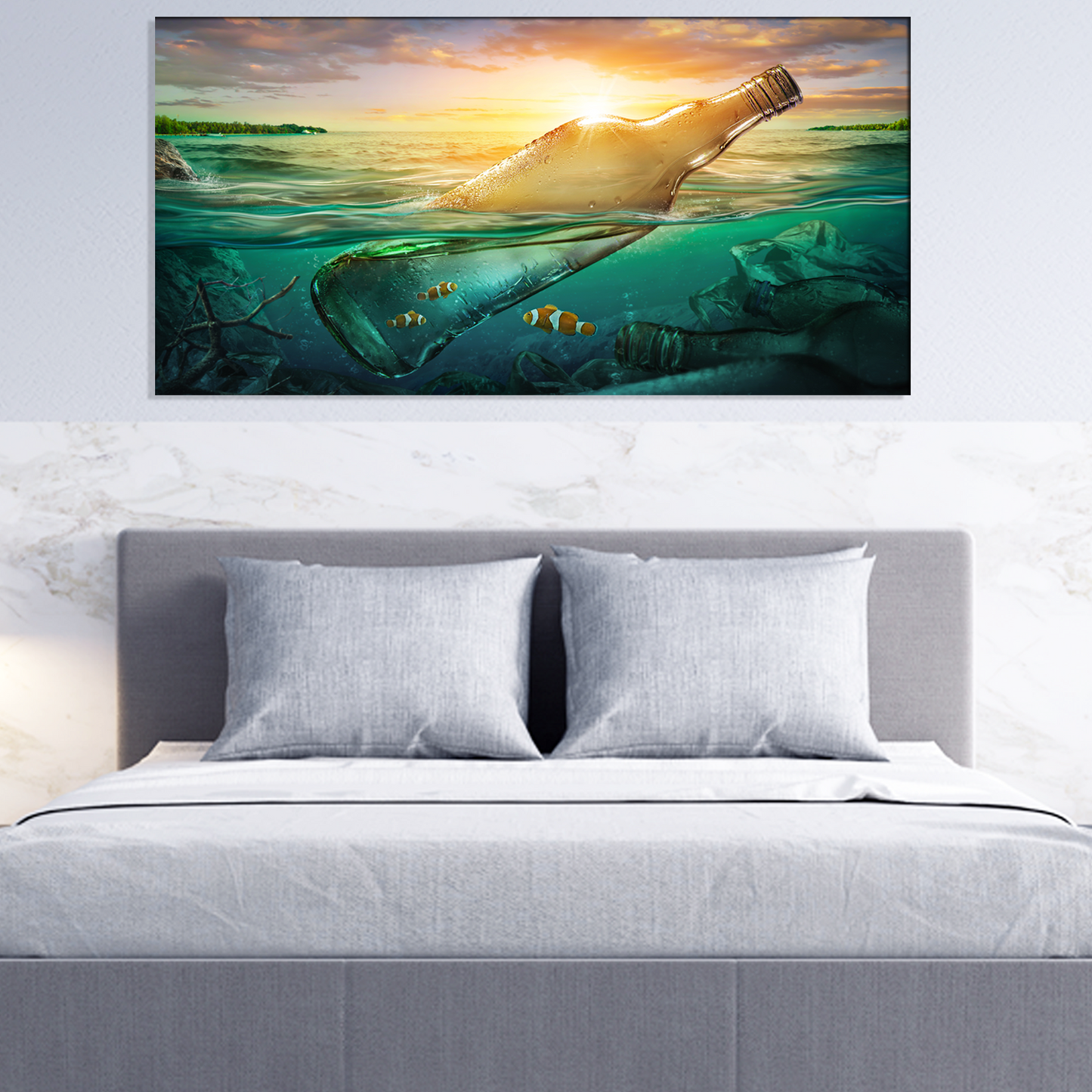 Bottle and Sunset Painting Canvas Wall Painting