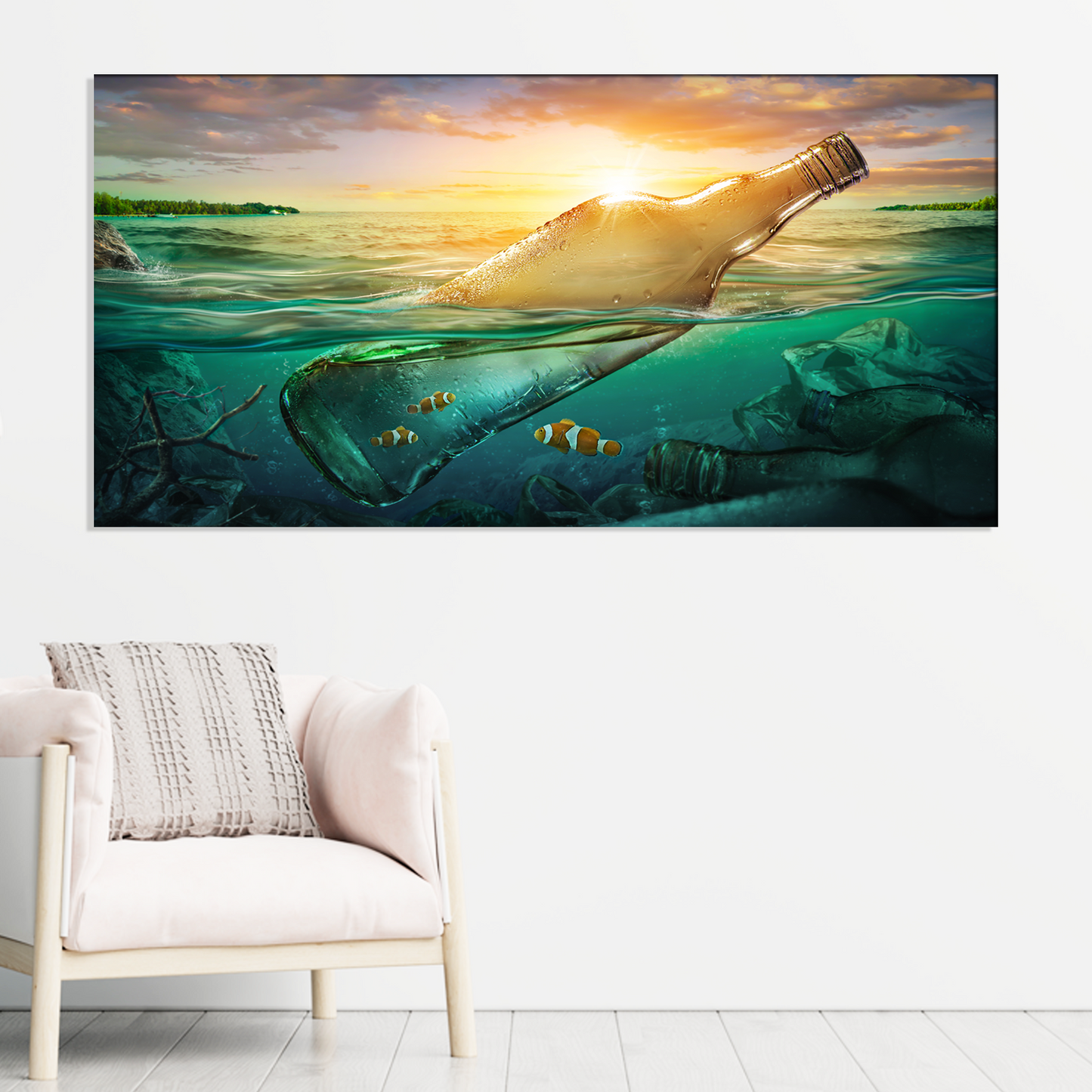 Bottle and Sunset Painting Canvas Wall Painting
