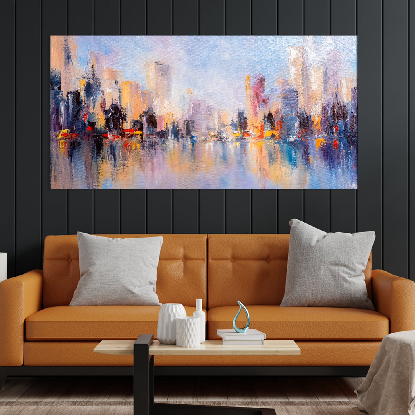 City View Reflections On water Abstract Canvas Wall Painting