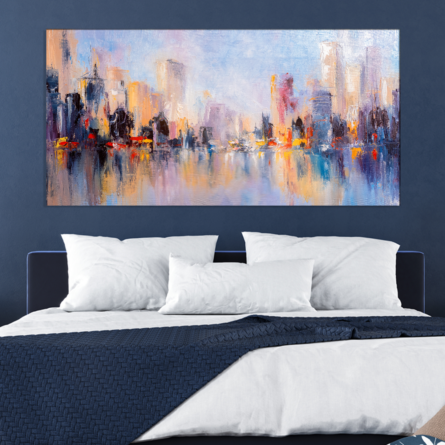 City View Reflections On water Abstract Canvas Wall Painting