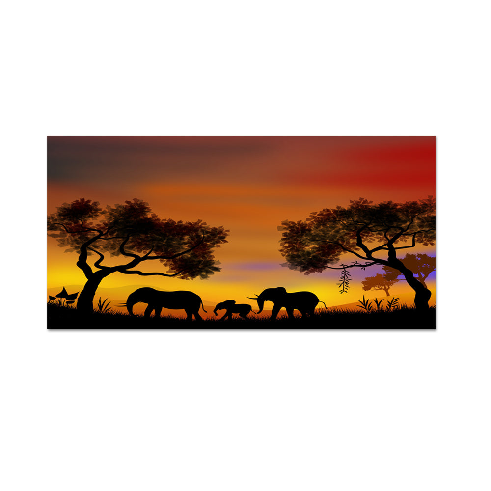 Elephants Sunset Walk Canvas Wall Painting