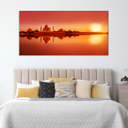 Panoramic View Of Taj Mahal During Sunset Canvas Wall Painting