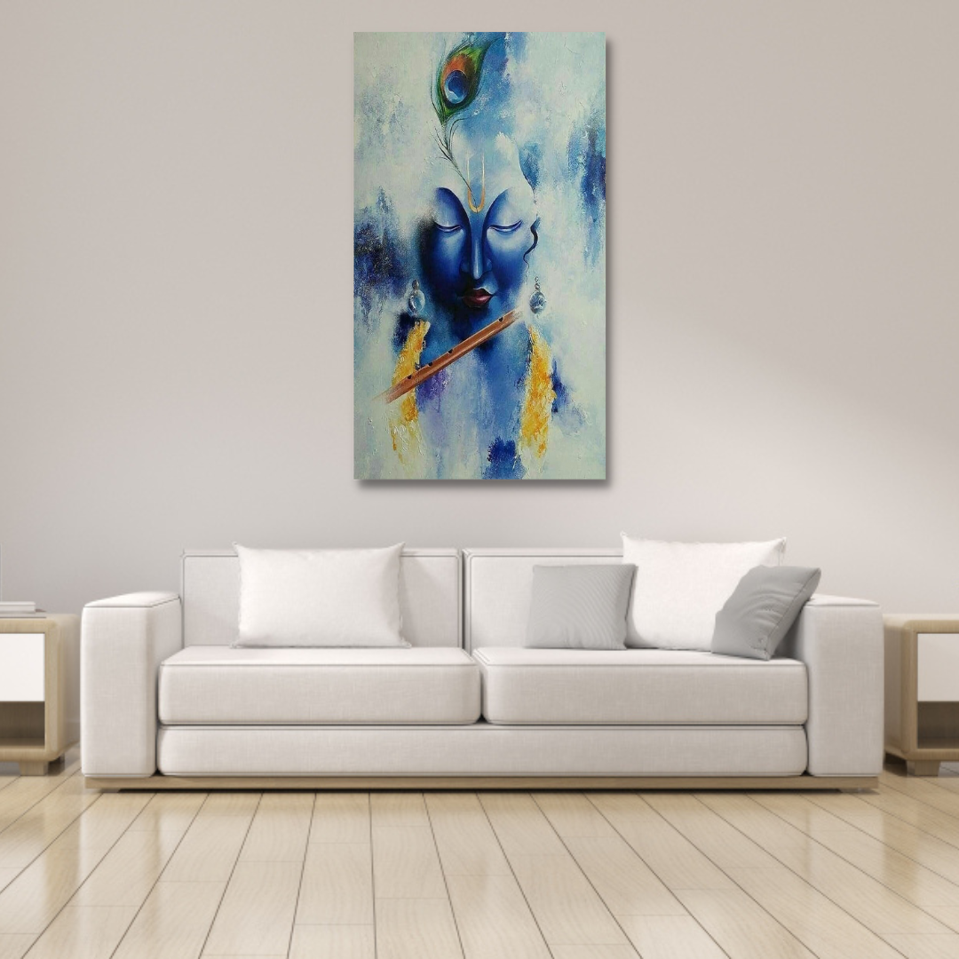 Beautiful Lord Krishna Multicolor Religious Canvas Wall Painting