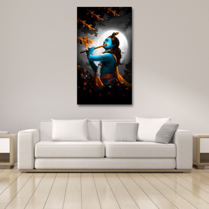 Shri Krishna Playing Flute Religious Canvas Wall Painting