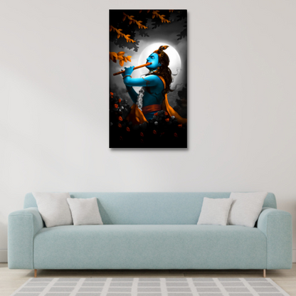 Shri Krishna Playing Flute Religious Canvas Wall Painting