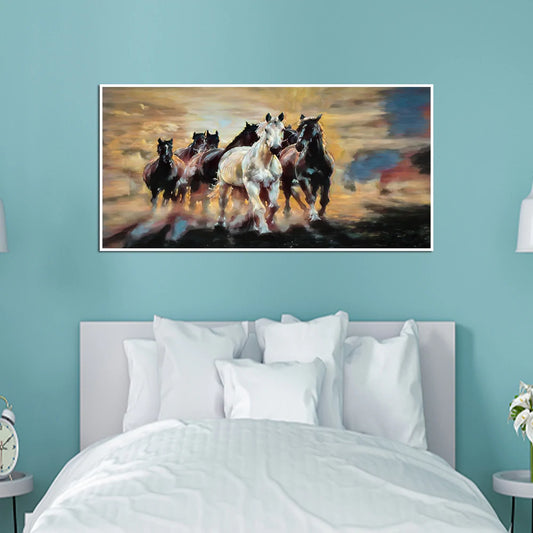 Seven Running Horses Abstract Canvas Floating Frame Wall Painting