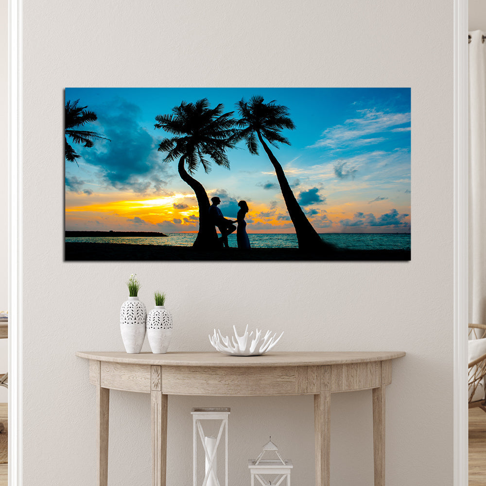 Romantic Couple On Beach Canvas Wall Painting