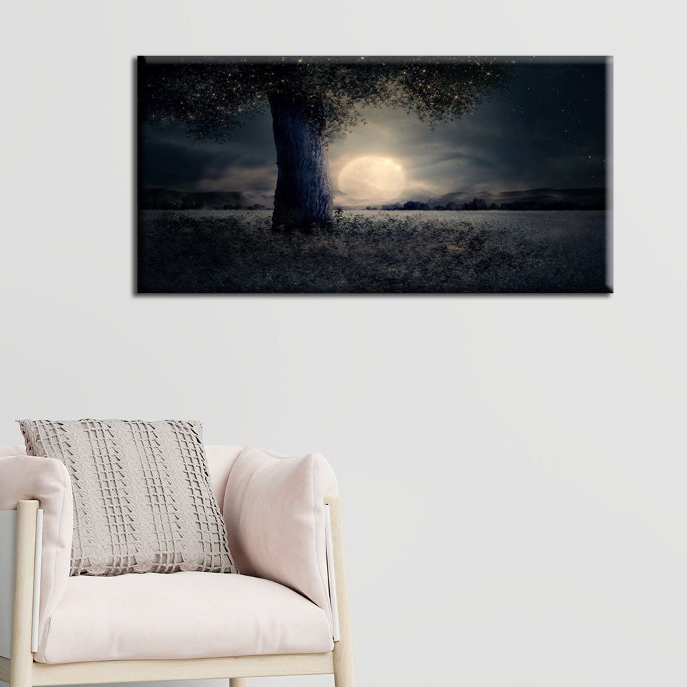 Beautiful Moon And Tree  view Abstract Canvas Wall Painting