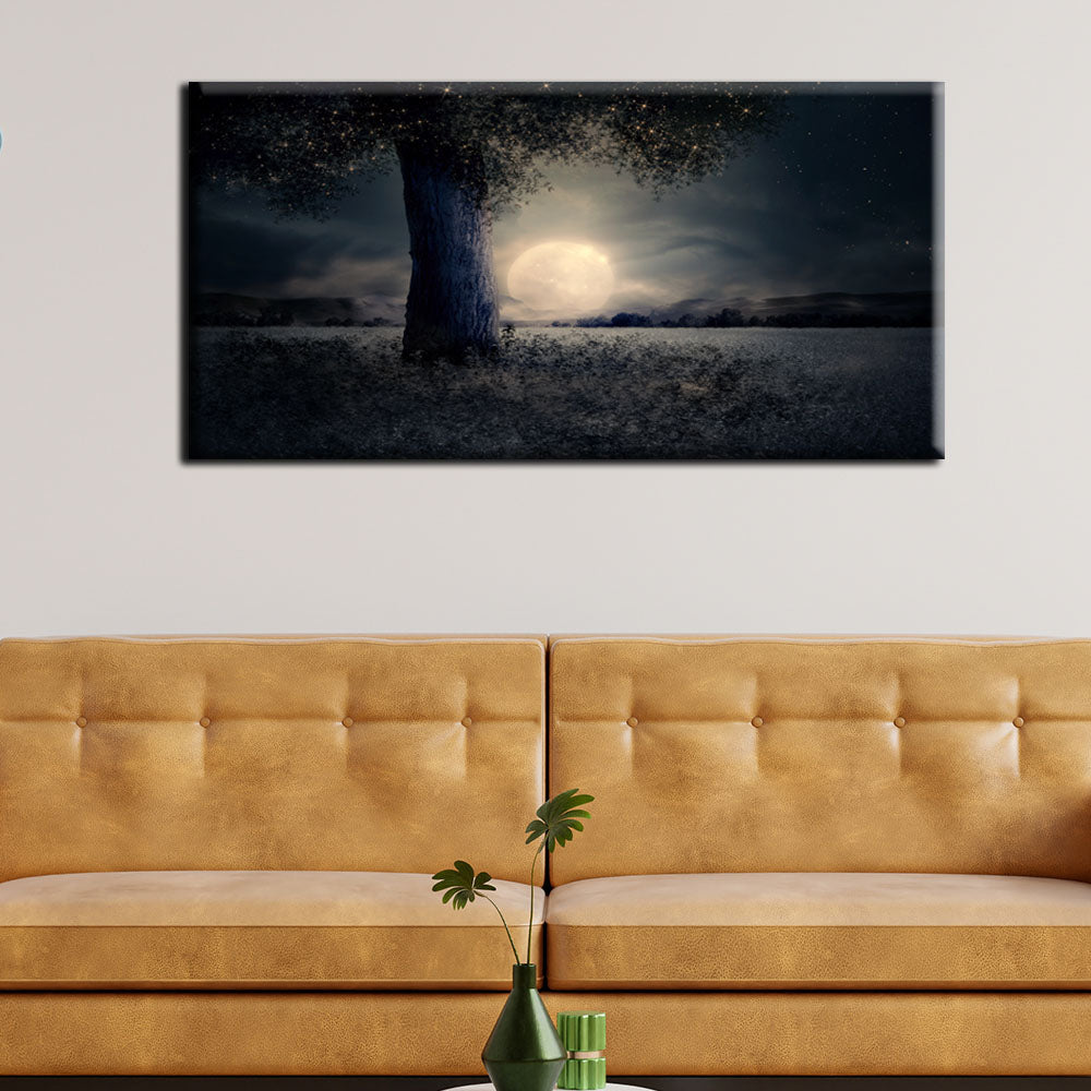 Beautiful Moon And Tree  view Abstract Canvas Wall Painting