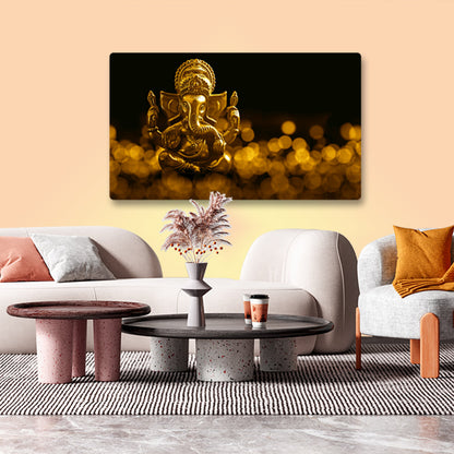 Lord Golden Ganesha Religious Canvas Wall Painting