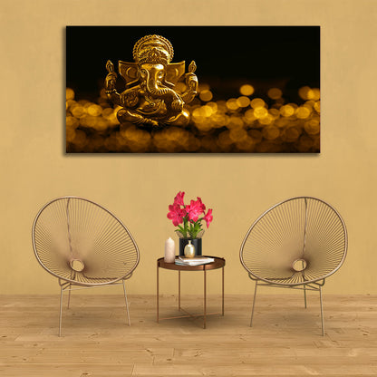 Lord Golden Ganesha Religious Canvas Wall Painting