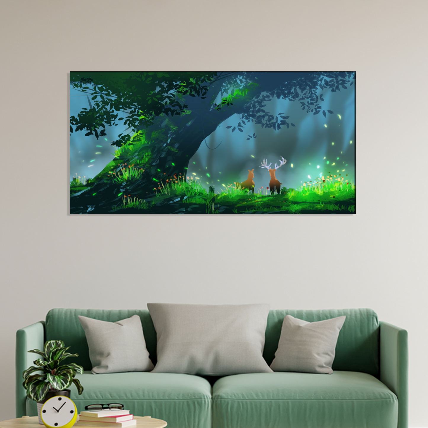 Couple deers standing in forest Canvas Print Wall Painting