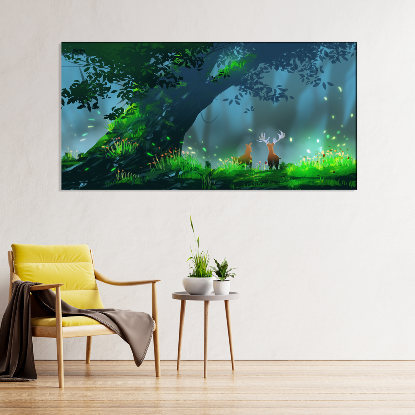 Couple deers standing in forest Canvas Print Wall Painting
