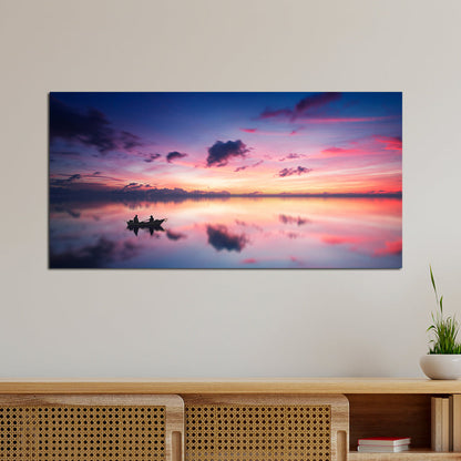 Pink Sky During Sunset Over Lake Canvas Wall Painting