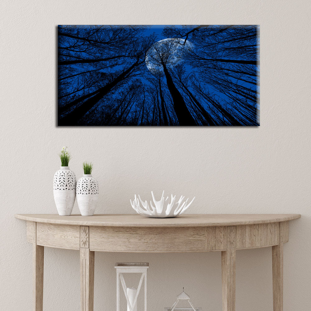 Forest Under Beautiful Blue Moon Asbtract Canvas Wall Painting