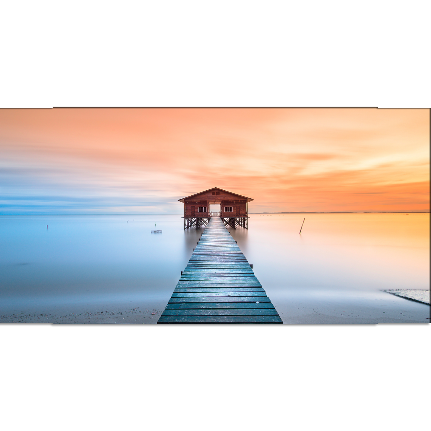 Seaside Bridge In Sunset Abstract Canvas Wall Painting